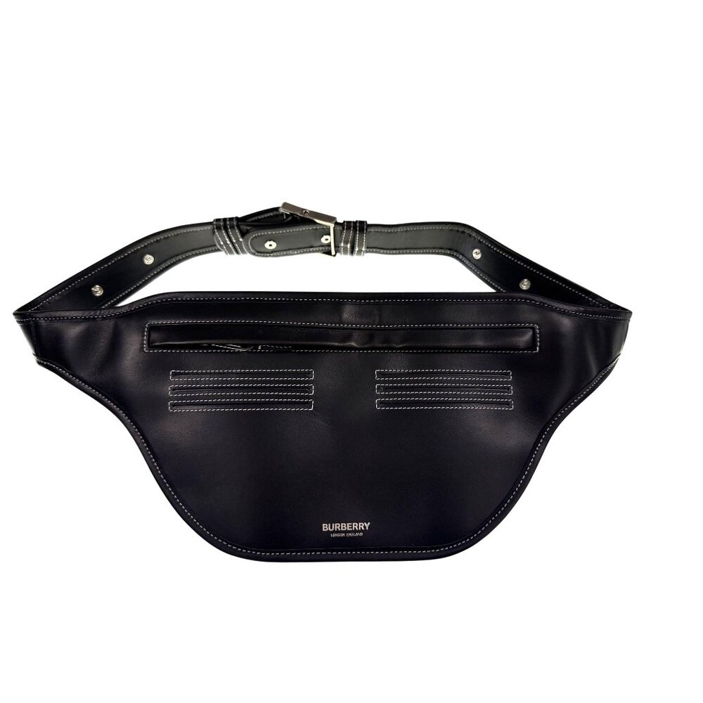 Burberry Black Leather Brummell Belt Bag With Adjustable Strap & Silver-Tone Det